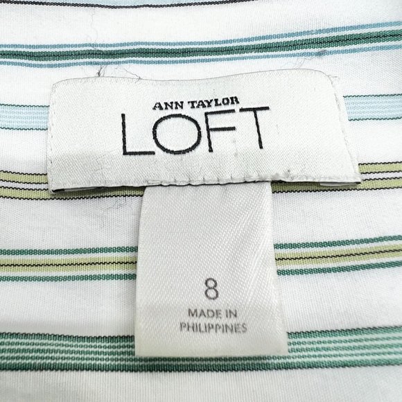 Ann Taylor Loft Top Womens 8 Blue Green White Pinstripe Long Sleeve - Picture 7 of 8